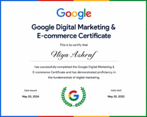 freelance social media marketing analyst in kuwait google digital marketing and e commerce certificate showcasing my professional skills and achievement